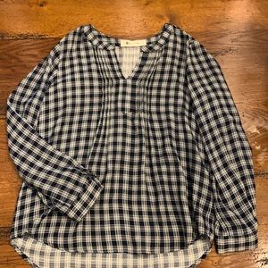 Impeccable Pig navy and cream plaid top